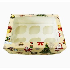 Коробка на 6 капкейків "Новорічна" з віконцем, 240*18*90мм