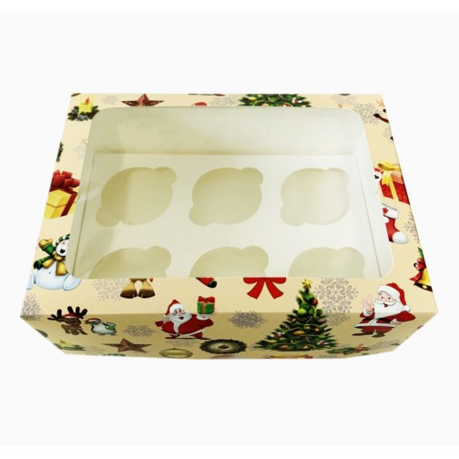 Коробка на 6 капкейків "Новорічна" з віконцем, 240*18*90мм