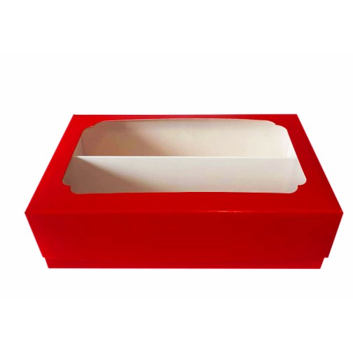 Коробка "Червона" для макаронс з вікном та перегородкою, 200*120*60