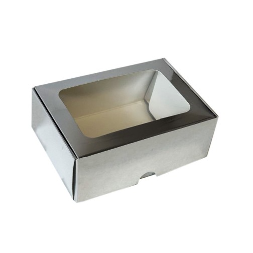 Коробка для макаронс, еклерів з віконцем "Срібло", 140*100*53