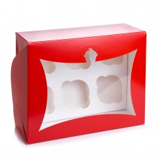 Коробка на 6 капкейков "Красная" с окошком, 180*240*90