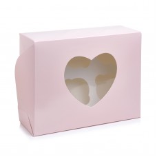 Коробка на 6 капкейков "Сердце" пудра, 180*240*90