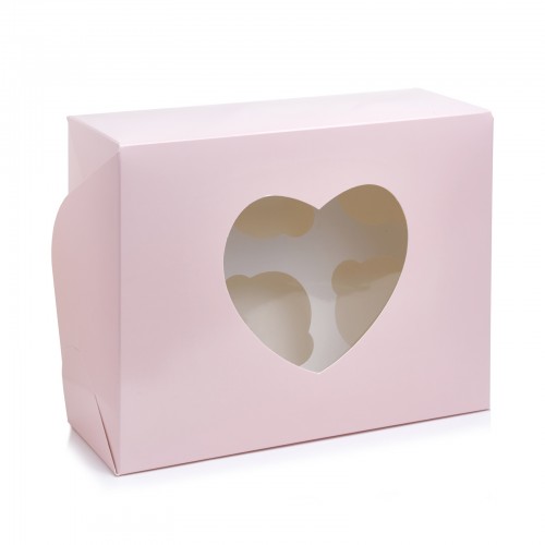 Коробка на 6 капкейків "Серце" пудра, 180*240*90