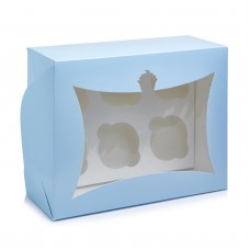 Коробка на 6 капкейків із вікном - "кекс" блакитна, 240*180*90