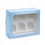 Коробка на 6 капкейків із прямокутним вікном блакитна, 240*180*90