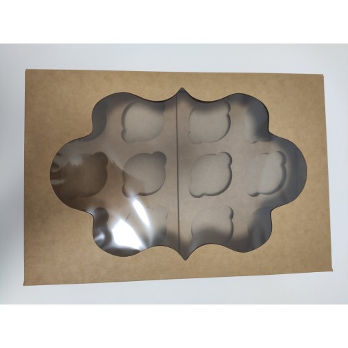 Коробка із крафта на 12 капкейків із вікном, 354*241*90