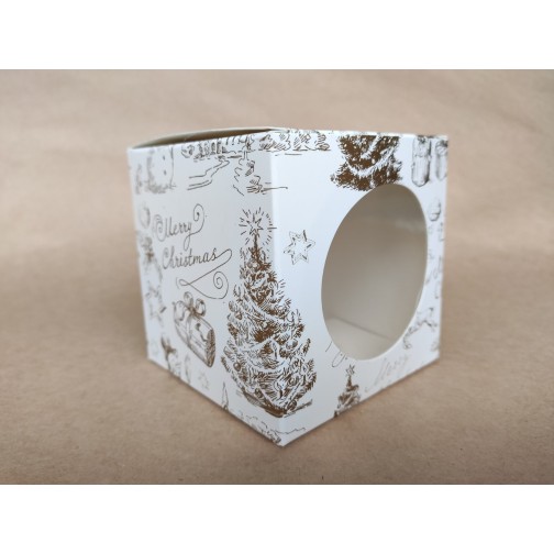 Коробка на 1 капкейк "Merry Christmas" (коло), друк золотом, 90*90*90