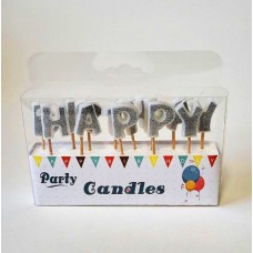 Свічки для торту "Happy Birthday" срібло