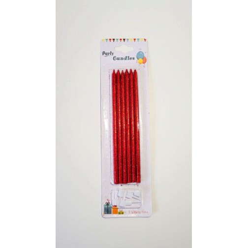 Свічки червоні з блиском, 6 шт.