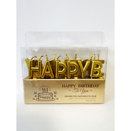 Свічки для торту "Happy Birthday" золото