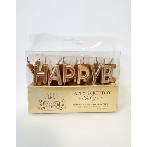 Свічки для торту "Happy Birthday" рожеве золото