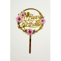 Топпер "Happy birthday” квітковий №2, акриловий пластик, 110*170