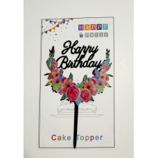 Топпер "Happy birthday” квітковий №4, акриловий пластик, 110*170