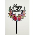 Топпер "Happy birthday” квітковий №4, акриловий пластик, 110*170