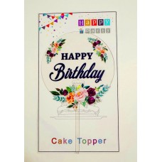 Топпер "Happy birthday” квітковий №5, акриловий пластик, 110*170