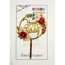 Топпер "Happy birthday” квітковий №6, акриловий пластик, 110*170