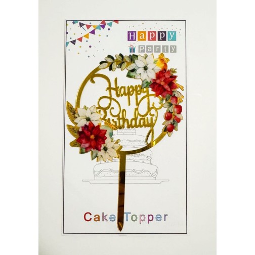Топпер "Happy birthday” квітковий №6, акриловий пластик, 110*170