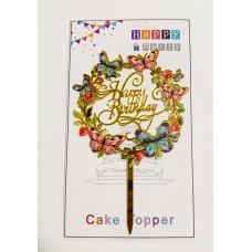 Топпер "Happy birthday” квітковий №8, акриловий пластик, 110*170
