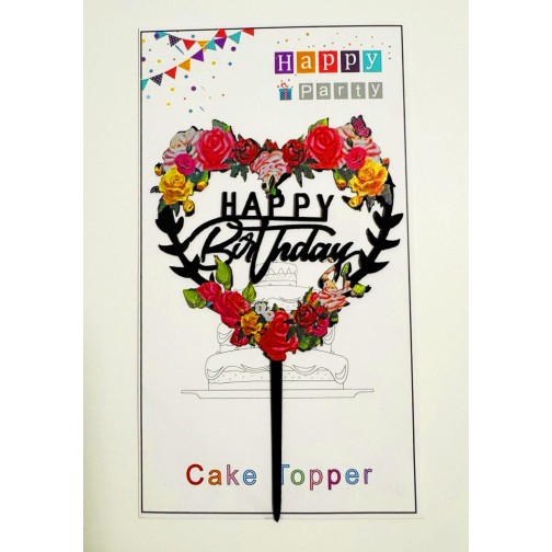 Топпер "Happy birthday” квітковий №9, акриловий пластик, 110*170