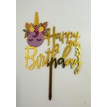 Топпер "Happy birthday” Єдиноріжка №2, акриловий пластик, 110*160