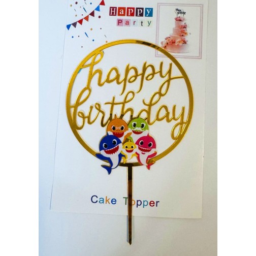 Топпер "Happy birthday” Акуленята, акриловий пластик, 110*170