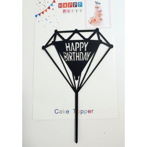 Топпер "Happy birthday” Діамант чорний, акриловий пластик, 110*170