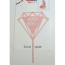 Топпер "Happy birthday” Діамант ніжно-рожевий, акриловий пластик, 110*170