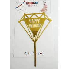 Топпер "Happy birthday” Діамант золотий, акриловий пластик, 110*170