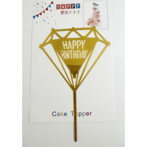Топпер "Happy birthday” Діамант золотий, акриловий пластик, 110*170