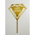Топпер "Happy birthday” Діамант золотий, акриловий пластик, 110*170