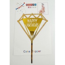 Топпер "Happy birthday” Діамант золотий зі стразами, акриловий пластик, 110*170