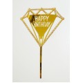 Топпер "Happy birthday” Діамант золотий зі стразами, акриловий пластик, 110*170