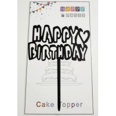 Топпер "Happy birthday” Чорний з серцем, акриловий пластик, 110*160 Топпер "Happy birthday” Чорний з серцем, акриловий пластик, 110*160