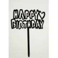 Топпер "Happy birthday” Чорний з серцем, акриловий пластик, 110*160