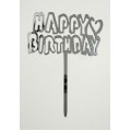 Топпер "Happy birthday” Срібний з серцем, акриловий пластик, 110*160