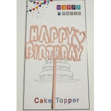 Топпер "Happy birthday” Ніжно-рожевий з серцем, акриловий пластик, 110*160