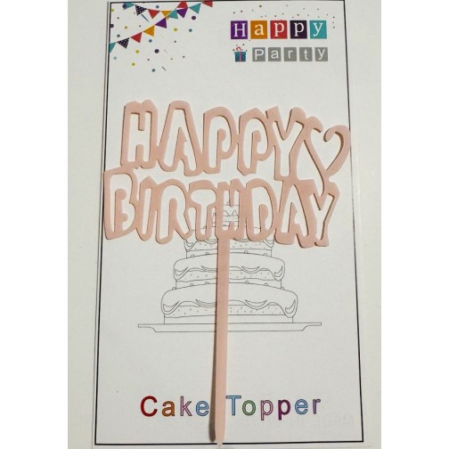 Топпер "Happy birthday” Ніжно-рожевий з серцем, акриловий пластик, 110*160
