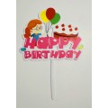 Топпер "Happy birthday” Дівчинка з кульками, акриловий пластик, 110*160