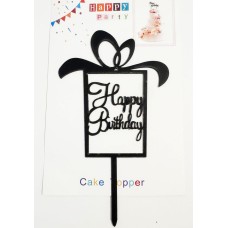 Топпер "Happy birthday” Подарунок чорний, акриловий пластик, 110*160