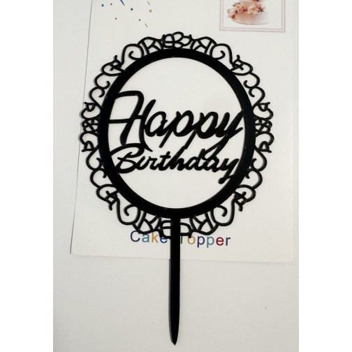 Топпер "Happy birthday” ажур чорний, акриловий пластик, 110*160