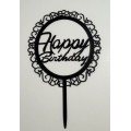 Топпер "Happy birthday” ажур чорний, акриловий пластик, 110*160