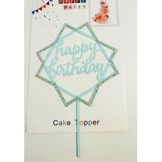 Топпер "Happy birthday” Квадратики, блакитний зі стразами, акриловий пластик, 110*160