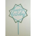 Топпер "Happy birthday” Квадратики, блакитний зі стразами, акриловий пластик, 110*160