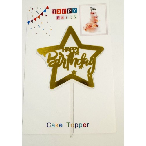 Топпер "Happy birthday” Зірка прозорий, акриловий пластик, 110*160
