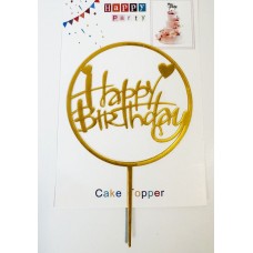 Топпер "Happy birthday” Золотий круг з сердечками, акриловий пластик, 110*160