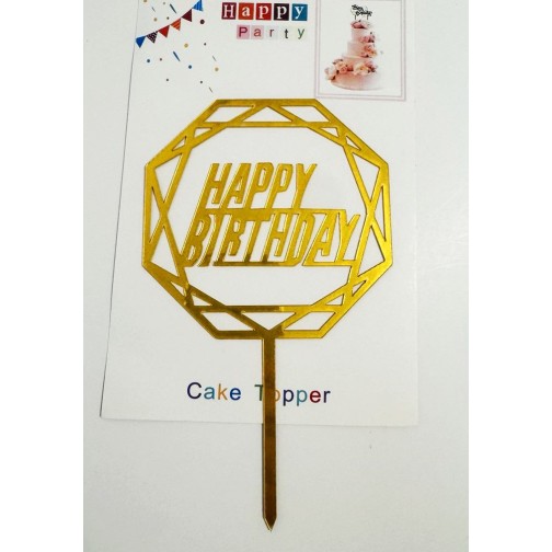 Топпер "Happy birthday” Багатогранний золотий, акриловий пластик, 110*160