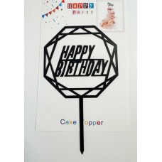 Топпер "Happy birthday” Багатогранний чорний, акриловий пластик, 110*160