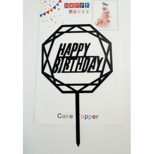 Топпер "Happy birthday” Багатогранний чорний, акриловий пластик, 110*160
