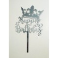 Топпер "Happy birthday” Корона срібна, акриловий пластик, 110*160