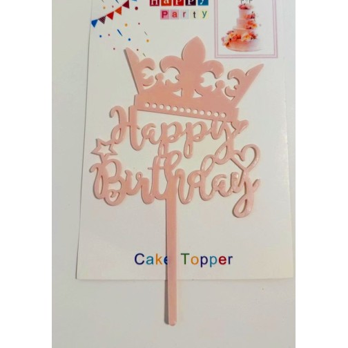 Топпер "Happy birthday” Корона ніжно-рожева, акриловий пластик, 110*160
